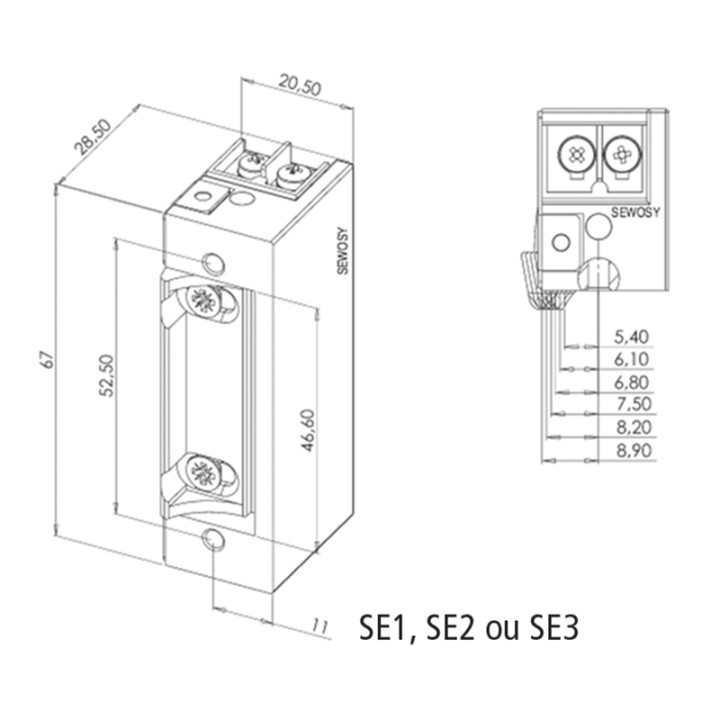 Gâche électrique 2 temps à émission 12v AC/DC