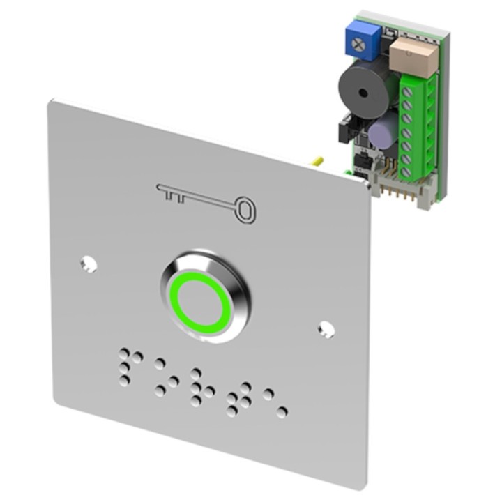 BP inox avec plaque d'encastrement et braille led bicolore buzzer