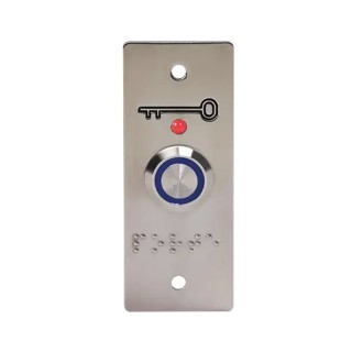 Bouton poussoir lumineux bleu avec plaque d'encastrement conforme PMR